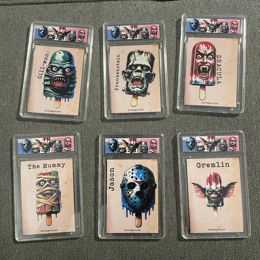 Screamcicles 2024 - Dracula, Frankenstein, Gill-man, The Mummy, Jason & Gremlin Short Print Trading Card Set (Horror, Halloween 2024)