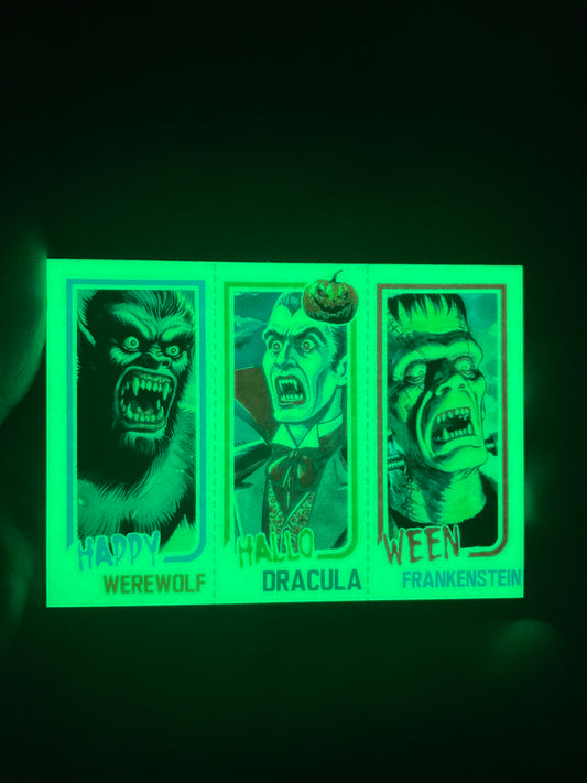 Glow in the dark - 80’ Style Dracula, Frankenstein & Werewolf